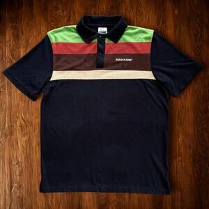 Burger King Whopper Striped Uniform Polo Shirt Vintage Retro Large Unisex EUC